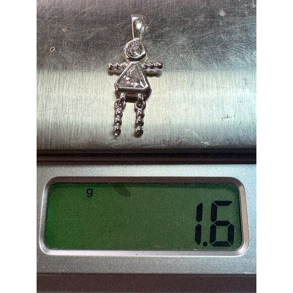 Estate Sterling Silver 925 Girl Pendant Clear Crystals Dangle Arms & Legs 1.6g - Picture 8 of 8